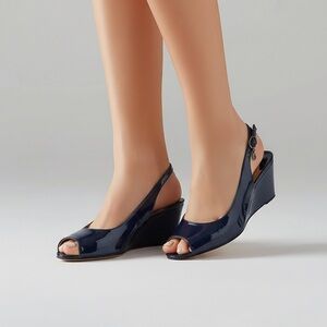 J.Renee Navy Peep-Toe Wedge Sandals